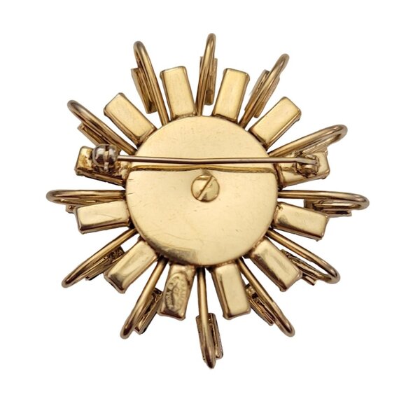 Kramer NY Gold Tone Blue Jonquil Prong Rhinestone Dimensional Starburst Pin K307 - Picture 6 of 14